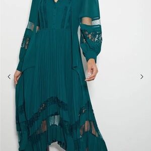 NWOT Monsoon Florence lace insert pleated midi dress green